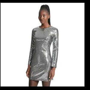 Michael Kors Sequined Stretch Tulle Dress Silver XS NEW! $255